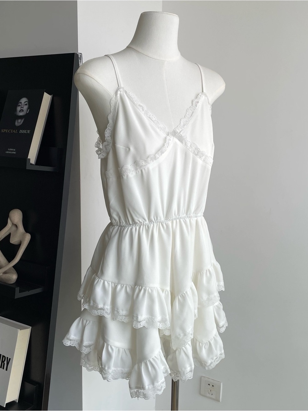 White Lace-Trim Ruffle Romper